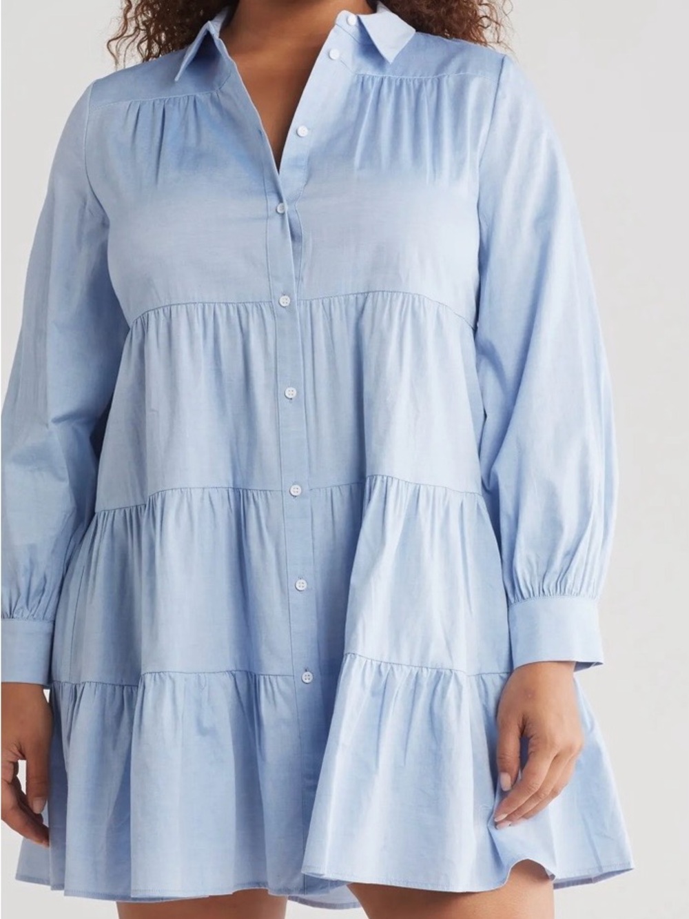 Eliza J Light Blue Tiered Cotton Shirtdress Chambray Mini Size 6